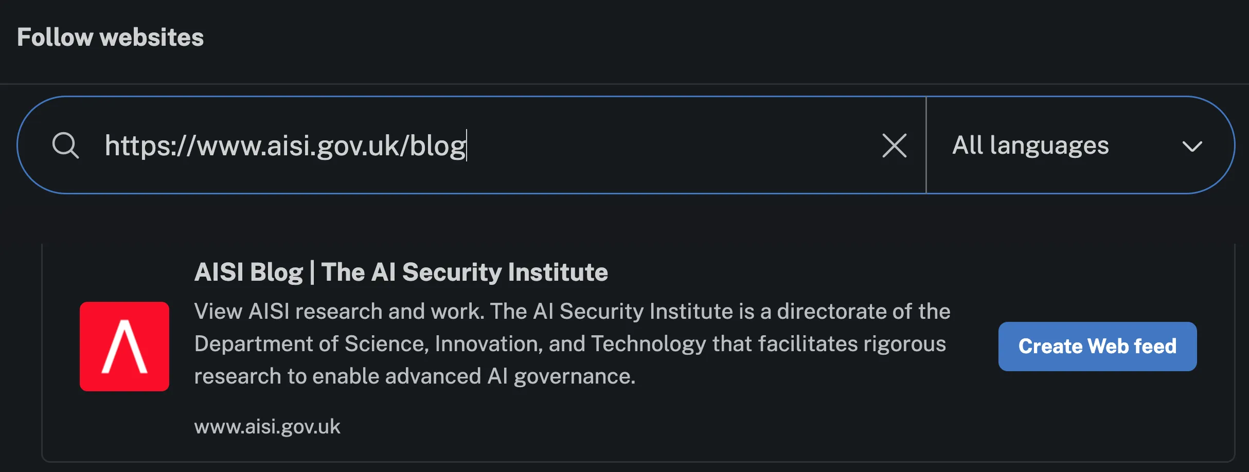 Inoreader showing no RSS feed for AISI's blog