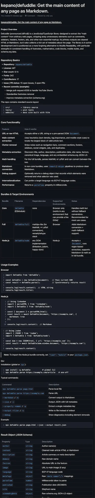 Rich summary from the saved GitHub repo bookmark