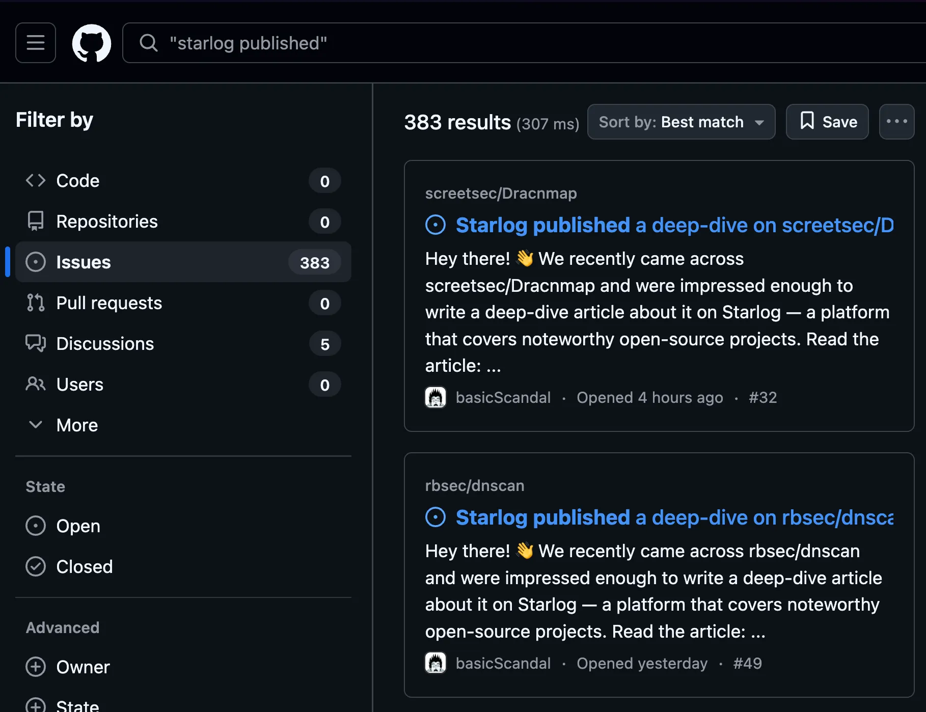 starlog issue search